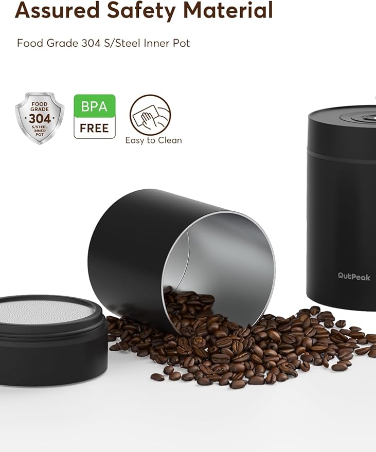 OUTPEAK Neo 2025 Auto Vacuum Coffee Canister, 0.5L for 4.6oz Coffee Beans, One-Button Operation, Small Airtight Coffee Canister with Scoop, Coffee Storage Container Stainless Steel (Champion's Choice)