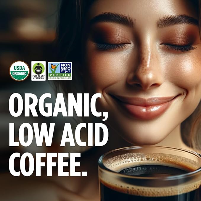 VitaCup Perfect Low Acid Coffee Ground, USDA Organic & Fair Trade, Dark Roast Guatemala Single Origin, Clean & Pure for Drip Coffee Brewers and French Press, 6 bags, 11oz each