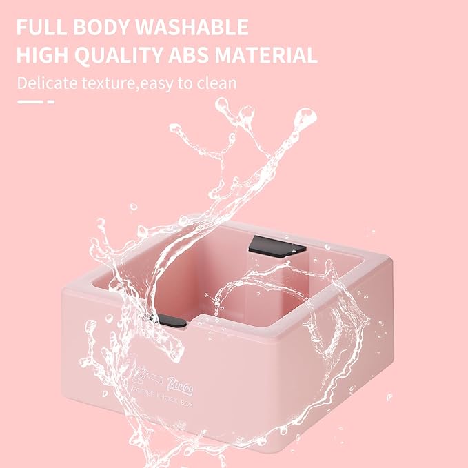 Bincoo Square Espresso knock Box 16cm /6.3 Inch Barista Style Coffee Knock Box for Grounds with Anti-Slip Base, Multi-functional Sturdy Espresso Dump Bin for Home/Office. (pink)
