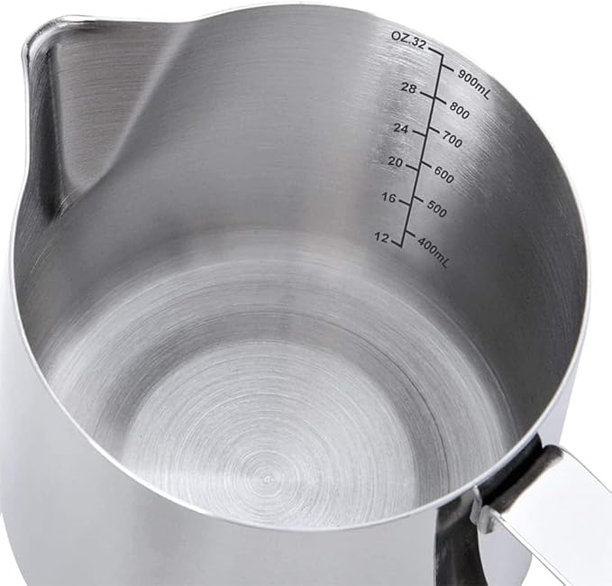 SIKEMAY Milk Frothing Pitcher Cup, 32oz/900ML Milk Frother Cup Stainless Steel Steaming Pitcher Milk Jug Coffee Latte Art Cappuccino Espresso Machine Accessories for Barista Steam Pitchers Tools