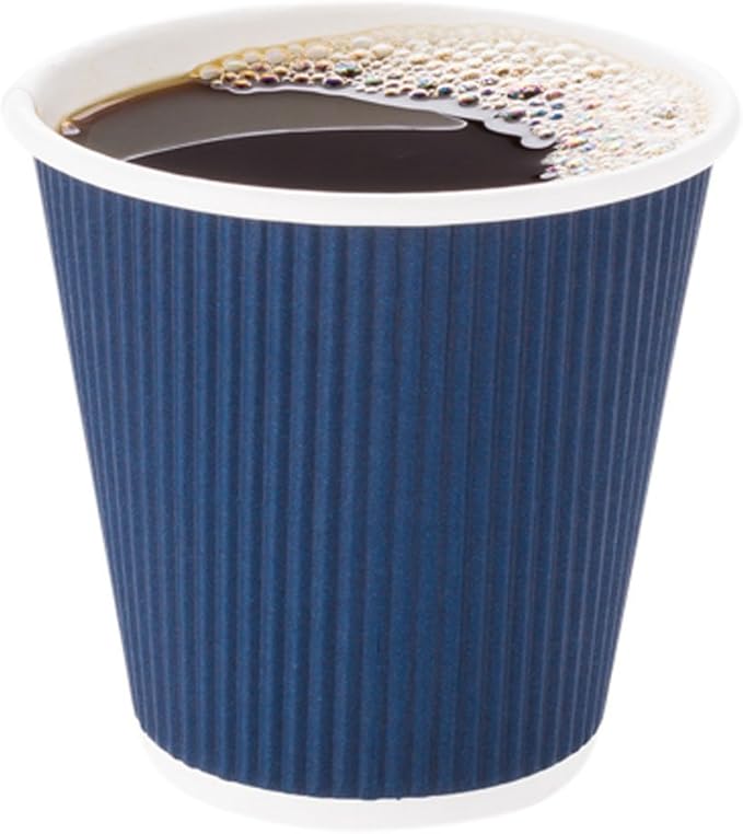 Restaurantware 8 Ounce Double Wall Disposable Coffee Cups, 500 Insulated Dark Blue Paper Tumblers Ripple Wall Design, Lids Sold Separately for Hot Drinks like Tea, Hot Chocolate, and More