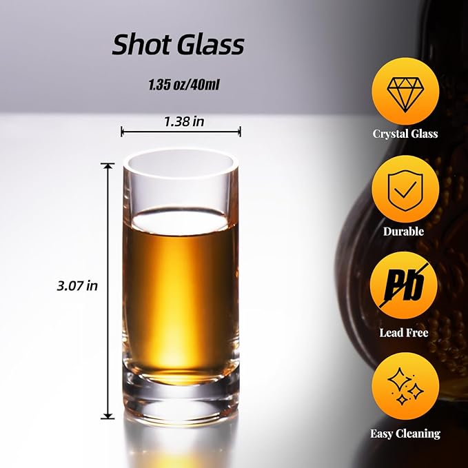 KAMMAK Shot Glasses Set of 2, 40ml/1.35oz Clear Espresso Shot Glass with Heavy Base for Bar Restaurants Home, Small Whiskey Shot Glass for Vodka, Whiskey, Tequila, Spirits & Liquors