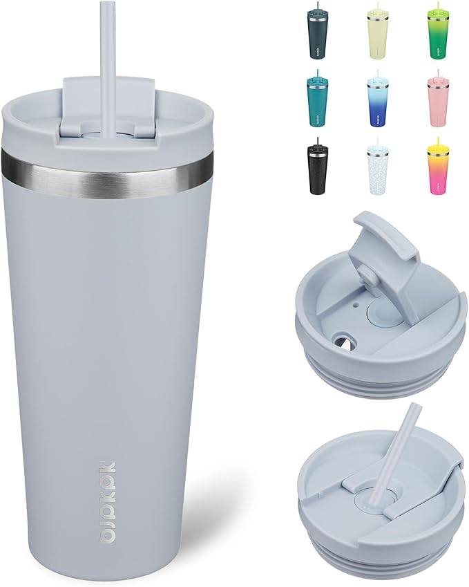 BJPKPK 22oz Stainless Steel Insulated Tumbler With lid And Straw Travel Coffee Thermal Tumblers Cup For Women And Men,Modern Blue