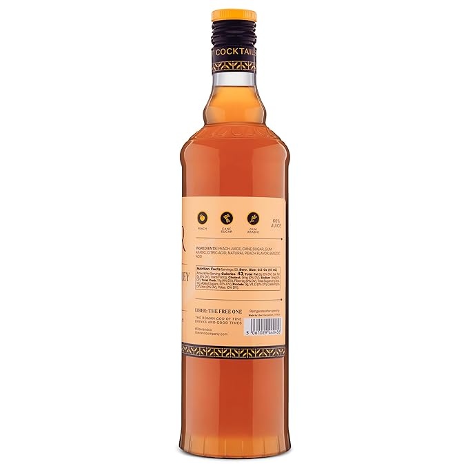 Liber & Co. Peach Syrup - Craft Cocktail Mixer with 60% Peach Juice from Yakima Valley Peaches - Essential for Bellinis, Whiskey Smashes & Bourbon Cocktails - Makes 50 Drinks (25.4 oz)