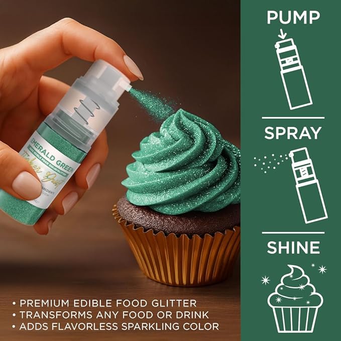 Bakell - Emerald Green Tinker Dust (4g, 1x Mini Spray Pump) Edible Glitter for Food, Desserts, and Beverages!