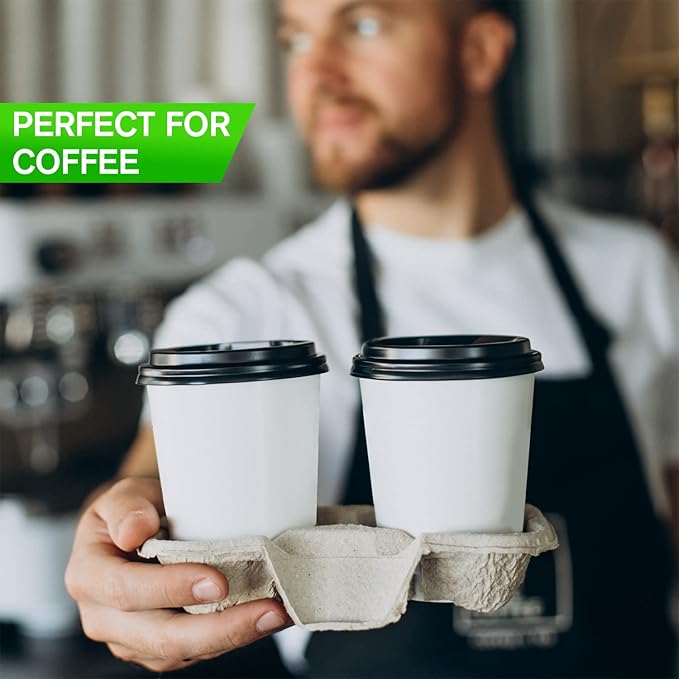 Smygoods White Disposable Paper Coffee Cups with Lids (10 OZ, 100 Count) For Hot Beverages, Tea, Espresso, Cocoa - To Go Drink Containers, Café & Office