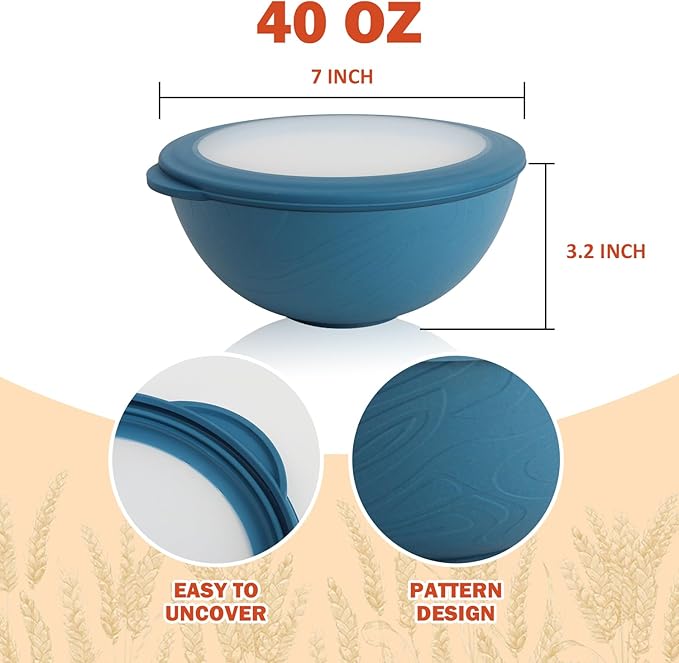 40oz wheat straw bowls with lids set of 4,cereal bowls with covers anti-leaking,unbreakable salad container for lunch, dishwasher safe bowl sets for kitchen. Vibrant Series
