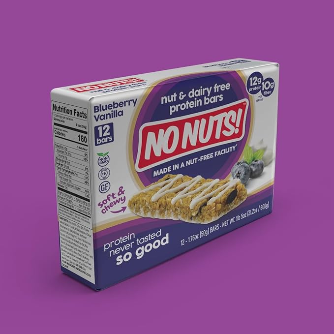 No Nuts! 100% Nut Free Dairy Free Vegan Protein Bars, Blueberry & Vanilla, Organic, Kosher, Egg-Free, Non-GMO & Dairy-Free Protein Bars