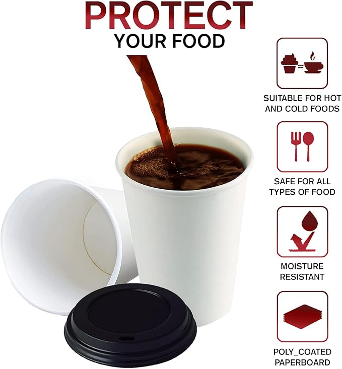 Smygoods White Original Disposable Paper Coffee Cups with Lids (12 OZ, 25 Count) For Hot Beverages, Tea, Espresso, Cocoa - To Go Drink Containers, Café & Office