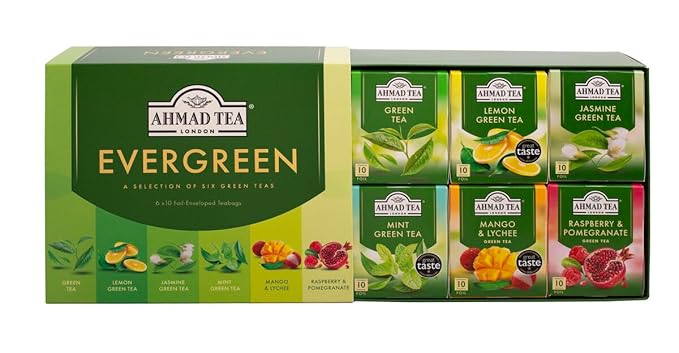 Ahmad Tea Green Tea, Evergreen Selection Pack Teabags, 60 Foil Teabags - Caffeinated & Sugar-Free