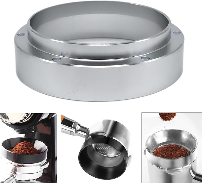 1pc Espresso Dosing Funnel 51/53/58mm Coffee Dosing Ring Aluminum Espresso Distribution Coffee Tool for Home Coffee Bar Shop College Dorm Room Apartment Essential Coffee Accessories (58mm, Silvery)