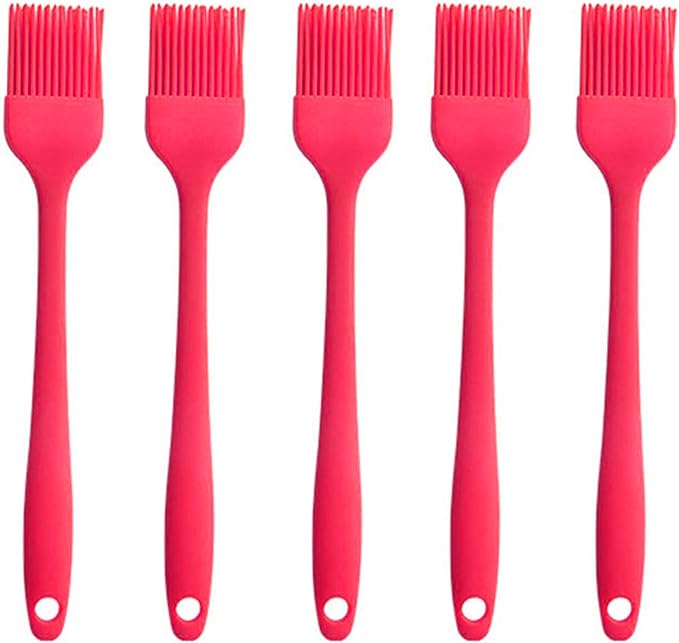 Silicone brush, Oil Brush for BBQ Kitchen Cooking Baking and Grilling (5 PCS,red)