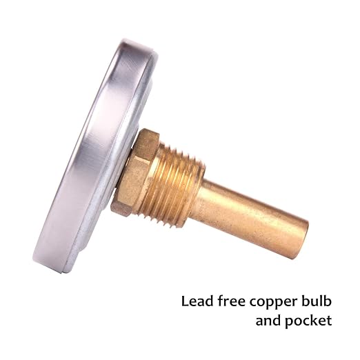 MEASUREMAN Hot Water Bi-Metal Thermometer, 2-1/2" Dial, 1-3/4" Lead-Free Brass Stem, Range 0-250 deg F/-20-120 deg C, 2% Accuracy, Adjustable, 1/2" NPT Back Mount（2 Pack