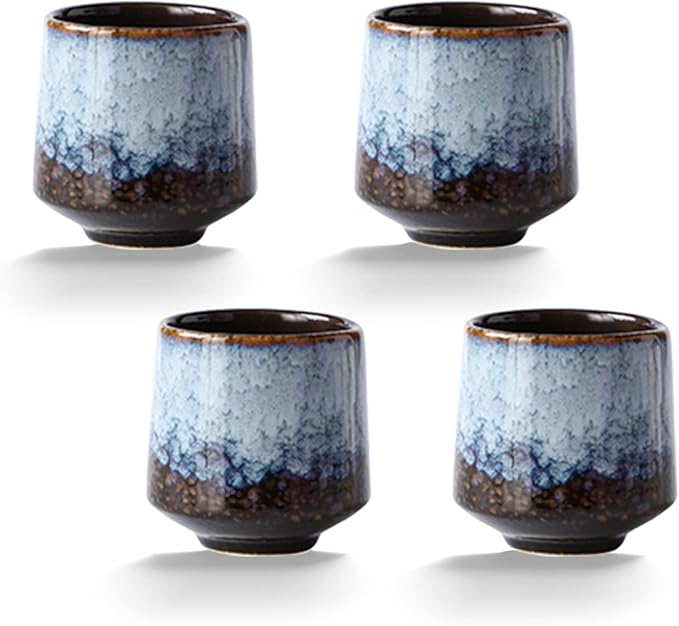 Ceramic Kung Fu Tea Set, 4 Piece Companion Cup Set for Coffee, Yerba Mate, Espresso (Grey)