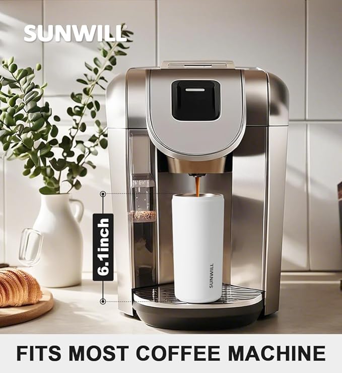 SUNWILL Insulated Coffee Mug with Lid, Leak Proof Tumbler Stainless Steel, 12 oz Travel Cup for Office, Home, Powder Coated White