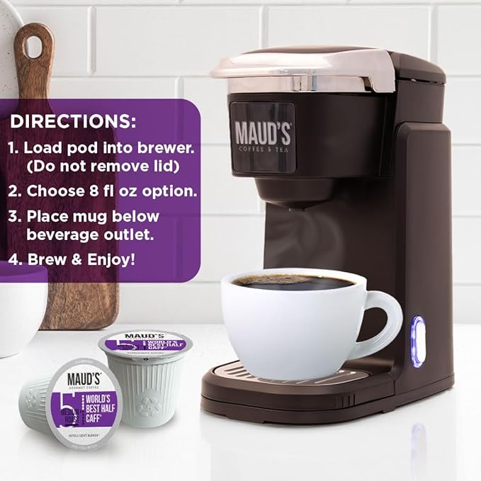 Maud's Half Caff Coffee Pods, 100 ct, Medium Roast Coffee in Recyclable Single Serve Pods – 100% Arabica Coffee, Compatible with Keurig K Cups Maker