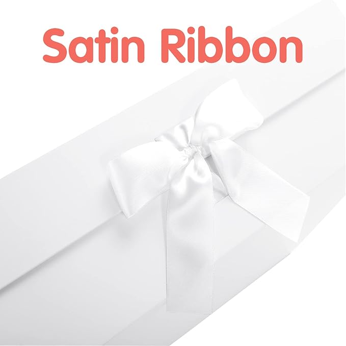HAPPY POTATO Large Gift Box with Lid 13.5x9x4.1 Inches, White Gift Box with Ribbon, Magnetic Gift Boxes for presents (Glossy White)
