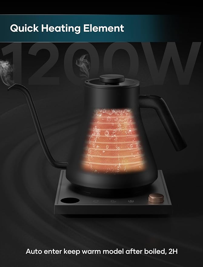 Electric Kettles, Gooseneck Electric Kettle, ±1℉ Temperature Control, Stainless Steel Inner, Quick Heating, for Pour Over Coffee, Brew Tea, Boil Hot Water, 0.9L Black