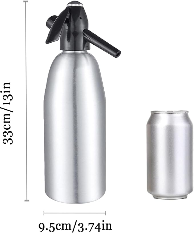 1L Portable Home Soda Maker – Aluminum Soda Siphon, Vintage Seltzer Bottle for DIY Homemade Carbonated Drinks, Sparkling Water Maker for Healthy Soda Water & Cocktails (Silver)