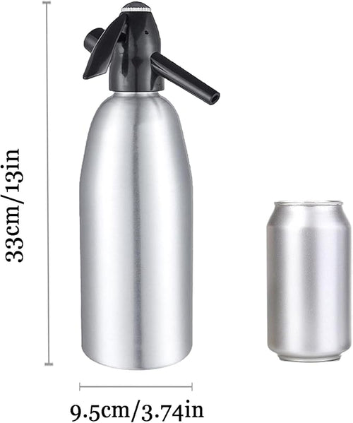 1L Portable Home Soda Maker – Aluminum Soda Siphon, Vintage Seltzer Bottle for DIY Homemade Carbonated Drinks, Sparkling Water Maker for Healthy Soda Water & Cocktails (Silver)