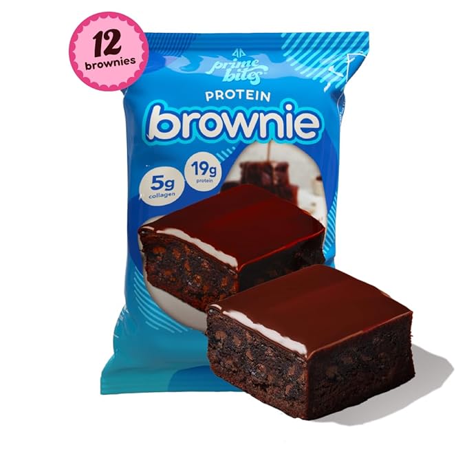 Prime Bites Protein Brownie from Alpha Prime Supplements | High Protein, Collagen Fortified Low Sugar Treat | Delicious Snack | 12 Bars per Box (Chocolate Cookie Monster)