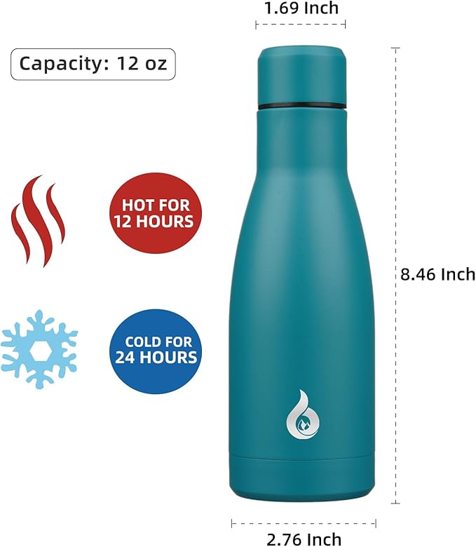 BJPKPK Insulated Water Bottle 12oz Small Stainless Steel Water Bottles Reusable Metal Thermos Keep Cold and Hot,Laguna