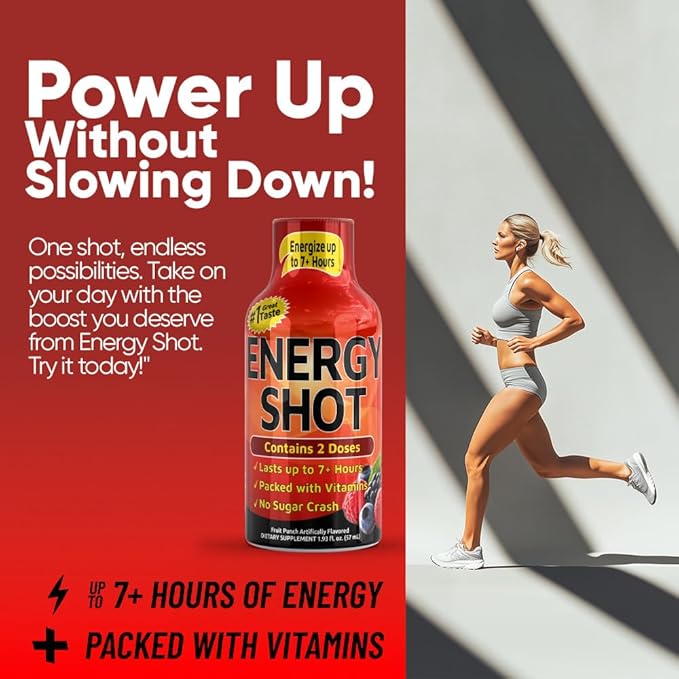 Fruit Punch Extra Strength Energy Shot 12 pk – 260mg Natural Caffeine B12 B6 – Energy & Focus Support – 2 Servings Sugar Free Zero Calorie Green Tea B-Vitamins Electrolytes Vegan – 1.93 fl oz