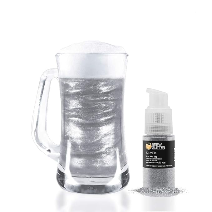 Brew Glitter - Silver (25g 1x Pump) | Edible Glitter for Cakes, Cupcakes, Cake Pops, Drinks, Desserts by Bakell