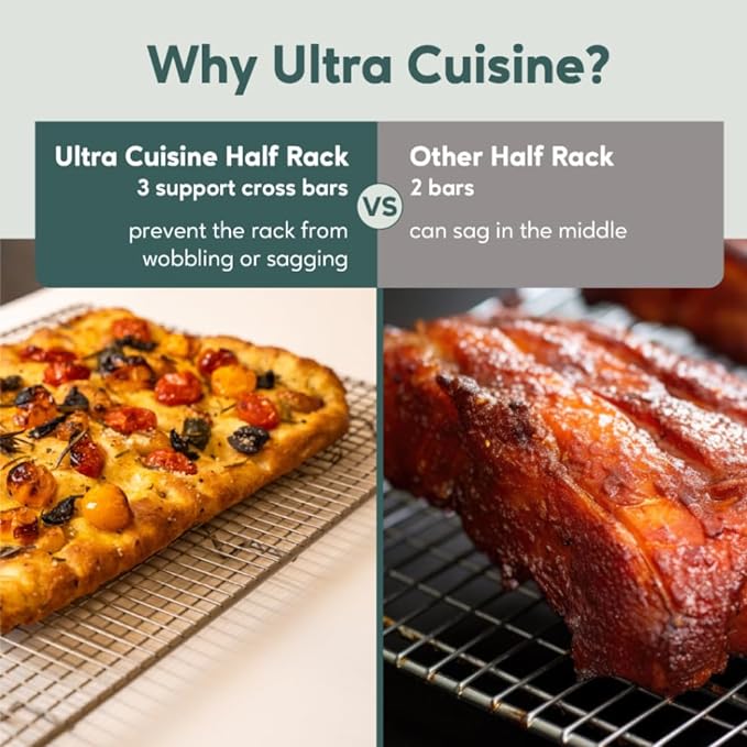 Ultra Cuisine Stainless Steel Cooling Rack & Aluminum Baking Pan Set - Professional Quality, Fits Half Sheet Pans - Cookie Sheet for Baking - 11.5"x16.5" Rack, 18"x13" Pan