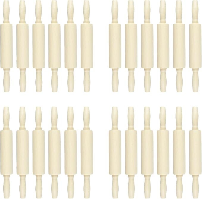 24 Pack Wood Small Rolling Pin for Kids, 7.9 Inch Kids Rolling Pin for Home Kitchen (24)