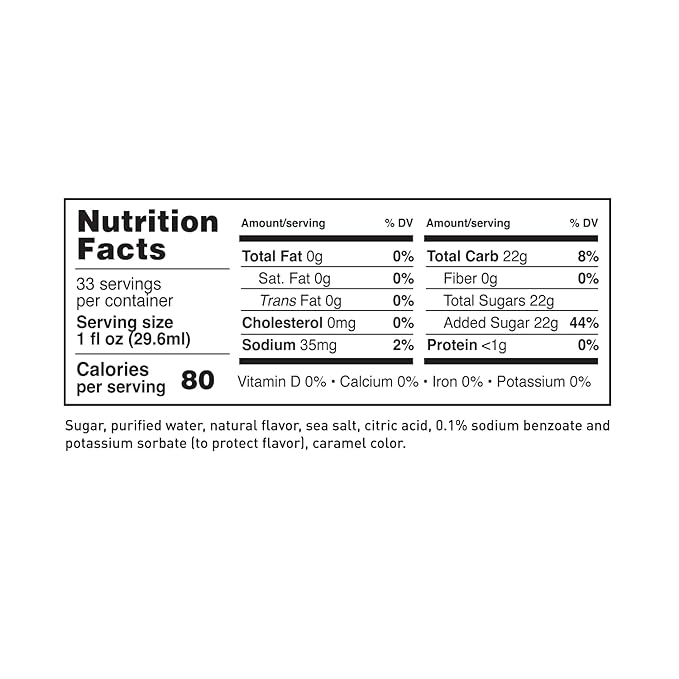 (4-Pack) LAVA Premium Salted Caramel Sea Salt Syrup, Salted Caramel Coffee Sweetener, 33.8oz (1-Liter), Made with 100% Sugar, No Artificial Sweeteners, Flavors, or Colors