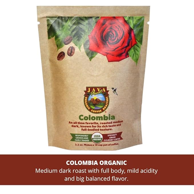 Sampler Variety Pack, Low Acid Organic Coffee Beans in Linen Gift Bag: Whole Bean, Mold-Free & Stomach Friendly, by Java Planet - Arabica Gourmet Coffee, 1.32 LBs of coffee packaged in six 3.2 oz bags