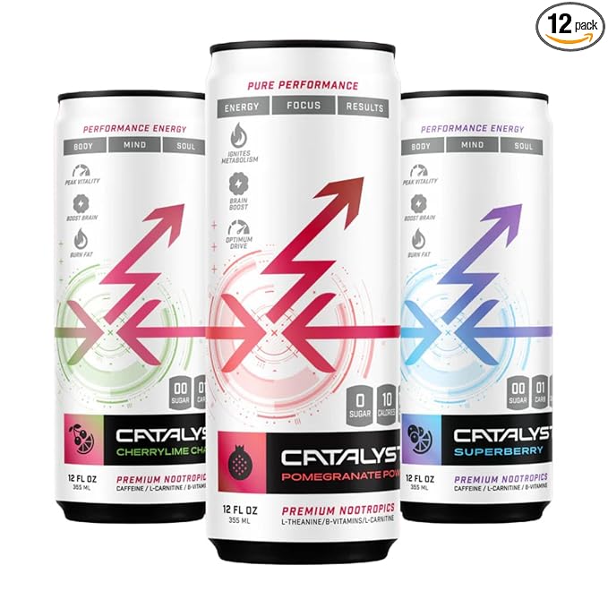 CATALYST | Fruit Fusion Set - 12 Pack Energy Drinks | 3 Fruit Flavors | Zero Sugar, 10 Calories, 120mg Caffeine | Natural Nootropics | SuperBerry, Pomegranate Power, CherryLime Charge