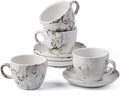 SIDUCAL Espresso Cups Set of 4,6 Ounce Ceramic Coffee Cups with Saucers,Porcelain Double Espresso Cup Set,Gift Box for Boyfriend Gift(White)