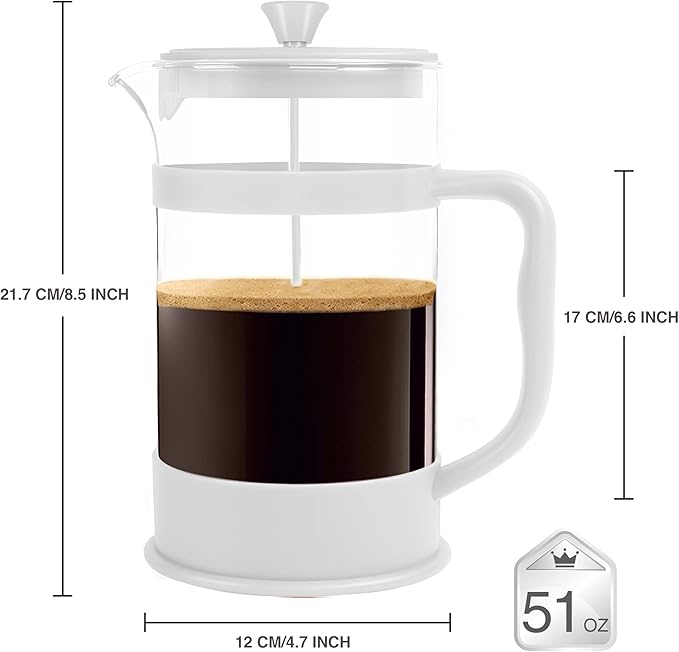 Utopia Kitchen 12 Ounce 0.35 Liter French Press Coffee Maker, Tea Maker, Travel Coffee Presses, Heat Resistant Thickened Borosilicate Coffee Pot for Camping Travel Gifts, White Pack of 1