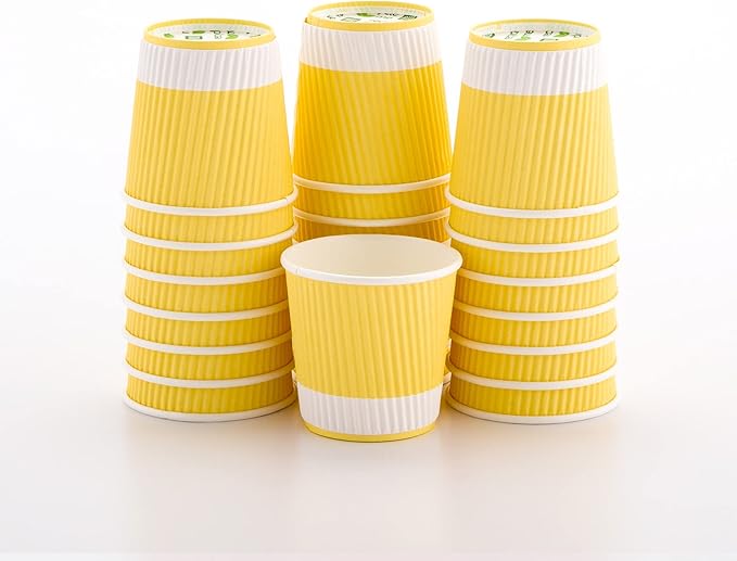 4 oz Light Yellow Paper Coffee Cup - Ripple Wall - 2 1/2" x 2 1/2" x 2 1/4" - 500 count box