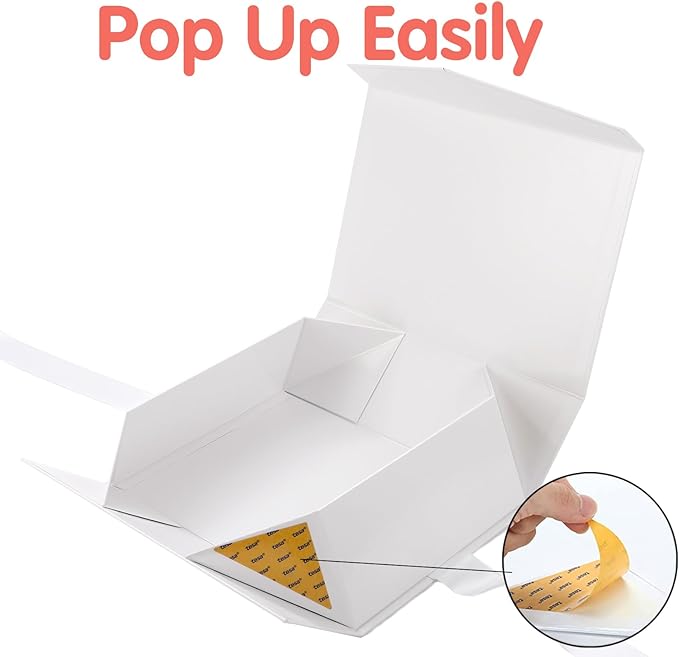HAPPY POTATO Large White Gift Box with Ribbon 11.5x8.1x3.8 Inches, Bridesmaid Proposal Magnetic Gift Box with Lid for Presents (Glossy White)