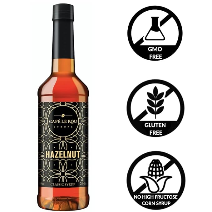 Café Le Rou Hazelnut Coffee Syrup 25.4oz Cafe Flavoring Hazelnut,2-pack) *Includes 2 Dispensers*Flavoring for Coffee, Tea and Espresso