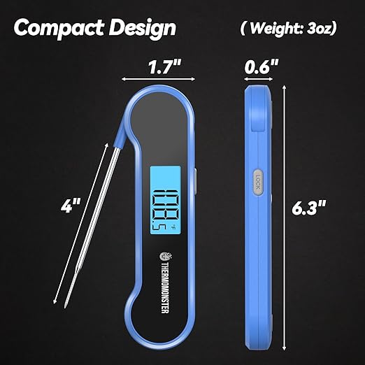0.5 Sec Instant Read Meat Thermometer Digital with ±0.5℉ Precision, 100% Waterproof Auto Flip Bright LCD Screen, Motion Sensing Food Thermometer for Cooking Kitchen Oven Grill Candy BBQ, Blue