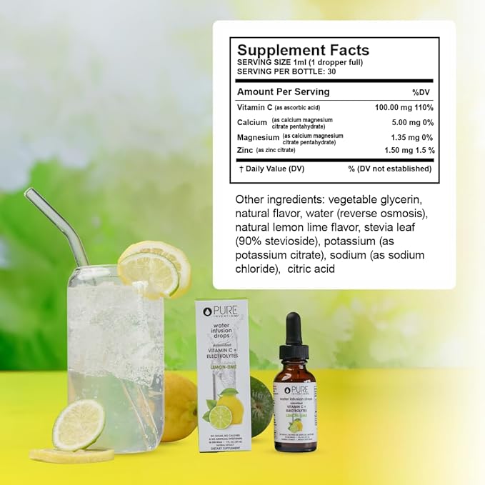 Pure Inventions - Lemon Lime Water Infusion Drops - Antioxidants, Vitamin C & Electrolytes - Health & Wellness Drink - Immunity Support -Sugar Free, Zero Calorie, No Artificial Sweeteners -30 Servings
