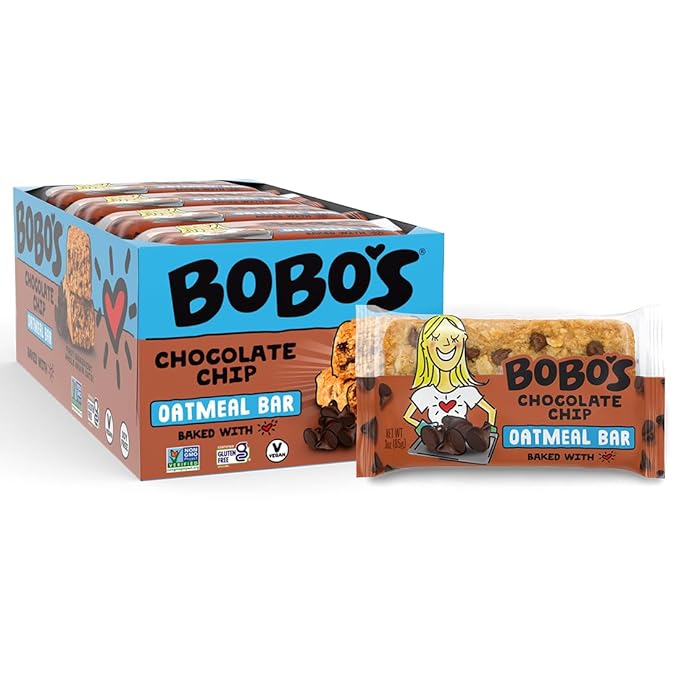 Bobo's Chocolate Chip Oat Bars, Gluten Free, Non-GMO, Whole Grain Oats, Pack of 12 | Snack Bars | On-the-Go | Made with Simple Ingredients
