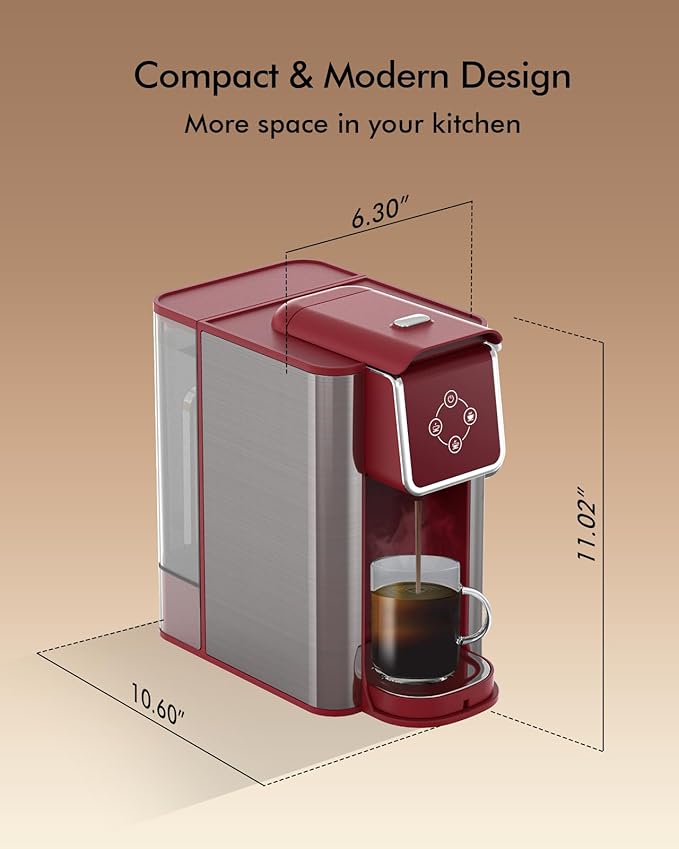 3-in-1 Capsule Coffee Machine - Single Serve Brewer for Coffee Pods, Ground Coffee, & Loose Tea, 6-10oz Brew Sizes, 50oz Removable Tank, 1150W (Red)