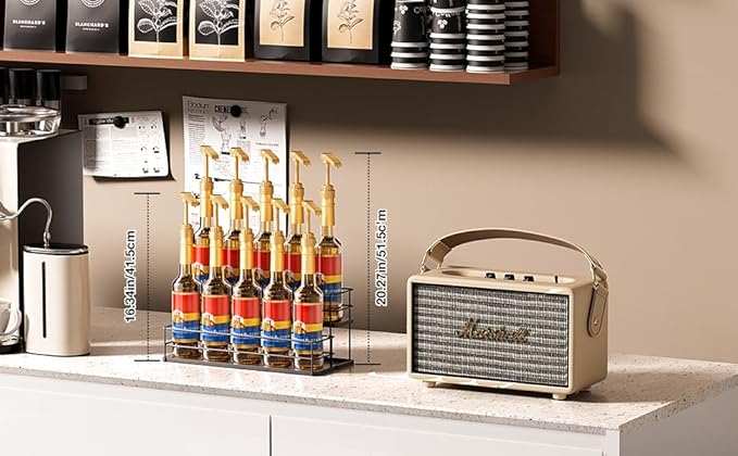 10 Bottle Capacity Coffee Syrup Organizer 2 Tier Coffee Syrup Stand Shelf for Coffee Bar Kitchen Small Wine Rack for Bar Family Storage for Syrup Wine Dressing