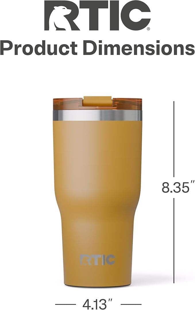 RTIC 30oz Essential Tumbler with Lid, Insulated, Stainless Steel, Metal, Double Wall Vacuum-Insulation, Ceramic Lined, Travel Cup for Iced Coffee, Tea, Hot and Cold Drink, Harvest