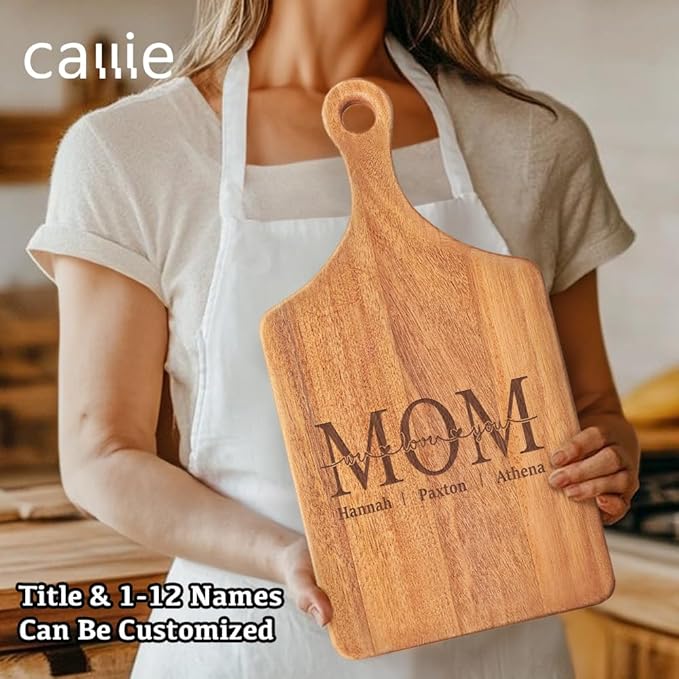callie Personalized Cutting Board for Grandma, Mom, Wooden Chopping Board with Family Member Names, Mother's Day, Christmas, Birthday Gifts for Women (S, M, L)