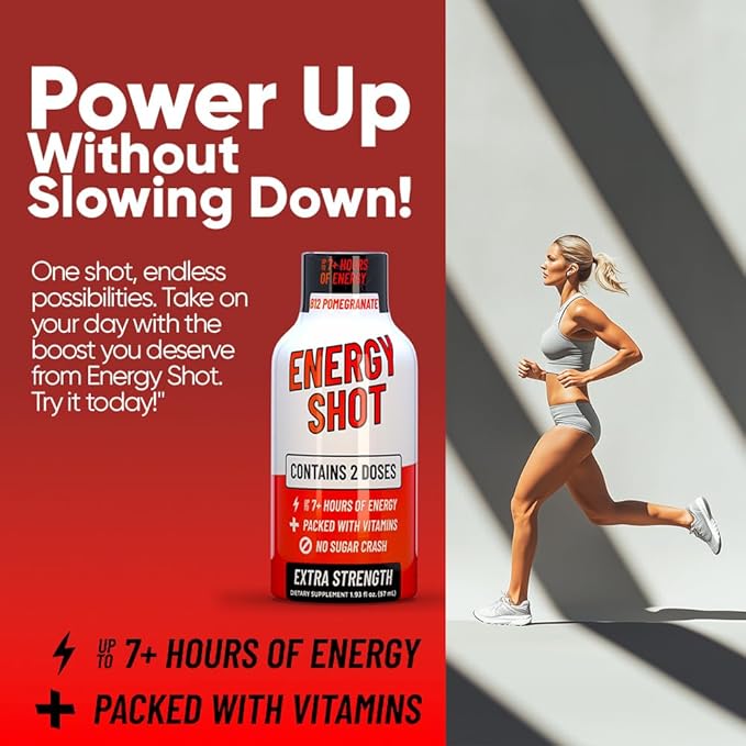 B12 Açaí Pomegranate Extra Strength Energy Shot 48 pk – 260mg Natural Caffeine B12 B6 – Energy & Vitality Support – 2 Servings Sugar Free Zero Calorie Green Tea B-Vitamins Electrolytes Vegan – 1.93 fl oz