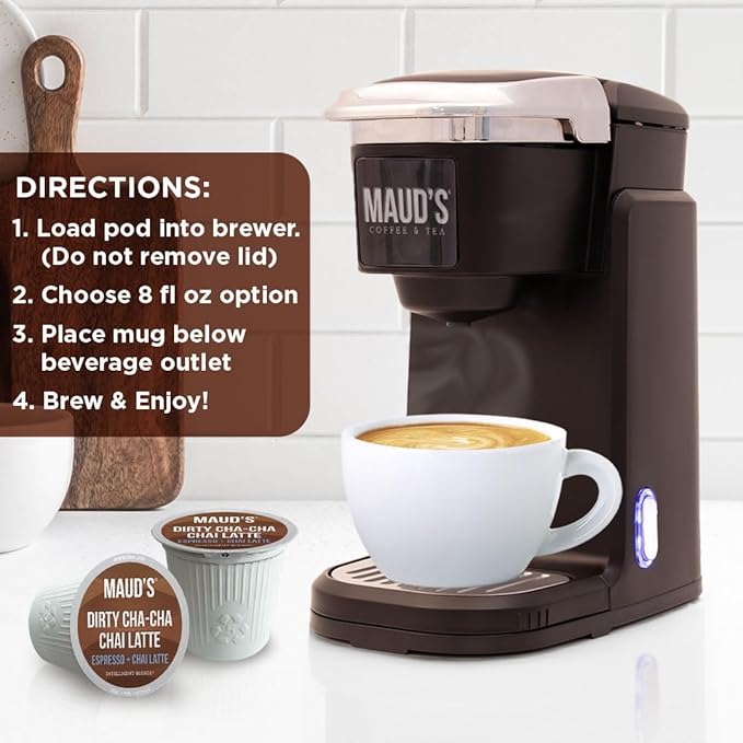 Maud's Espresso Chai Tea Latte Pods, 18 ct, Recyclable Single Serve Tea Pods - 100% Gourmet Blended Tea Leaves, Compatible with Keurig K Cups Maker