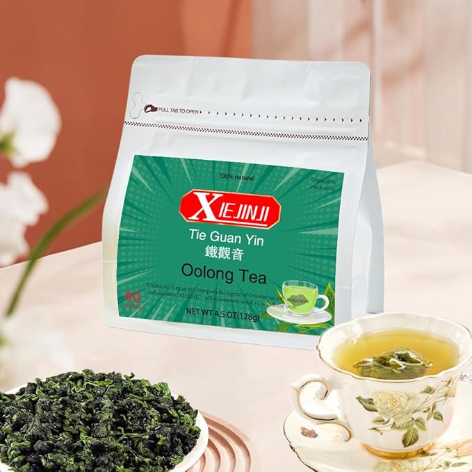 XIEJINJI Oolong Tea - Tieguanyin Tea Bags, Pyramid Teabag, Whole Leaf, 3.2g x 40 Count