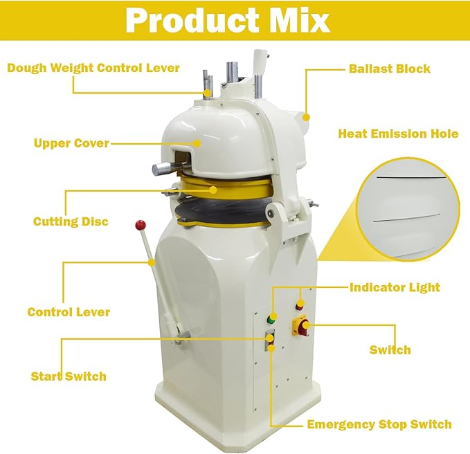 TECHTONGDA Dough Divider Rounder Dough Ball Machine 26pcs 1.8og-5.3oz Electric Dough Cutting and Rounding Machine for Hamburger Bread Pizza Bakery