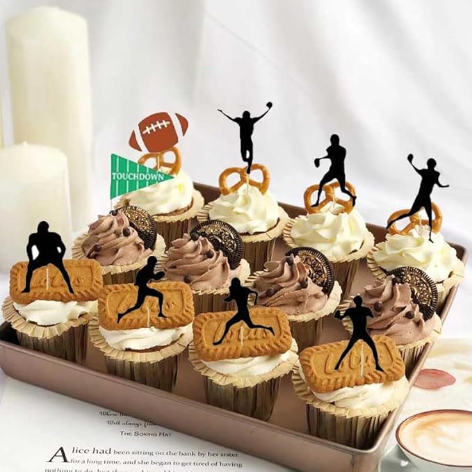 24pcs American football cupcake toppers sports party decorations for football theme party, Football Food Picks for boys' birthday party